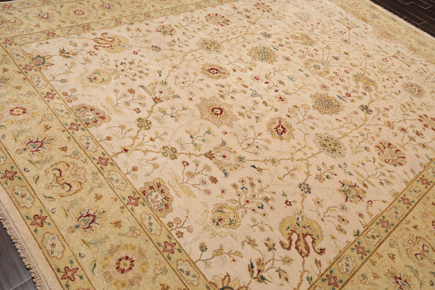 9x12 Beige, Pistacchio, Brown Color Hand Knotted All-Over 100% Wool Traditional Oriental Rug