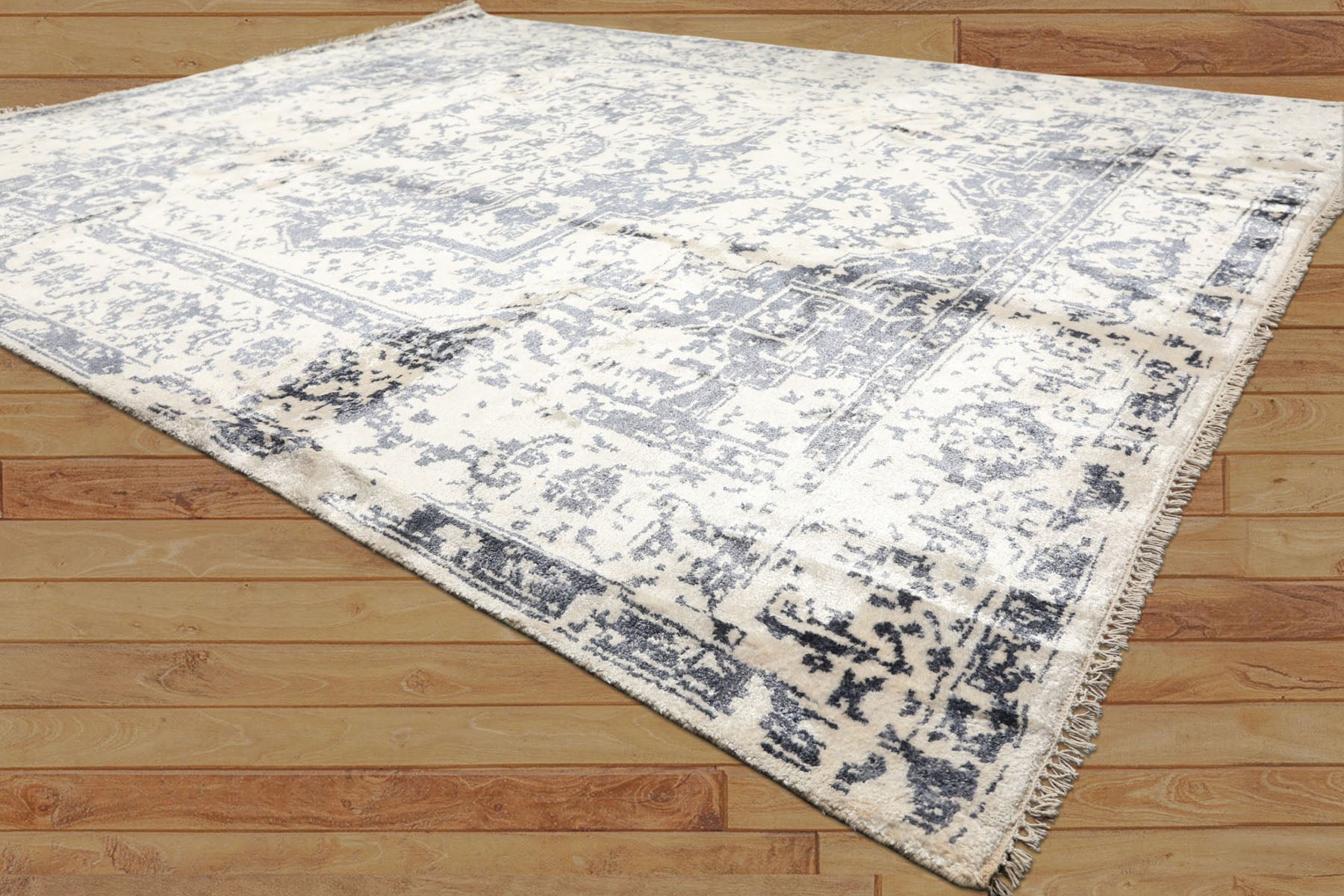 8x10 Ivory, Slate, Color Hand Knotted Oushak 100% Bamboo Silk Modern & Contemporary Oriental Rug