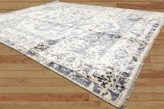 8x10 Ivory, Slate, Color Hand Knotted Oushak 100% Bamboo Silk Modern & Contemporary Oriental Rug