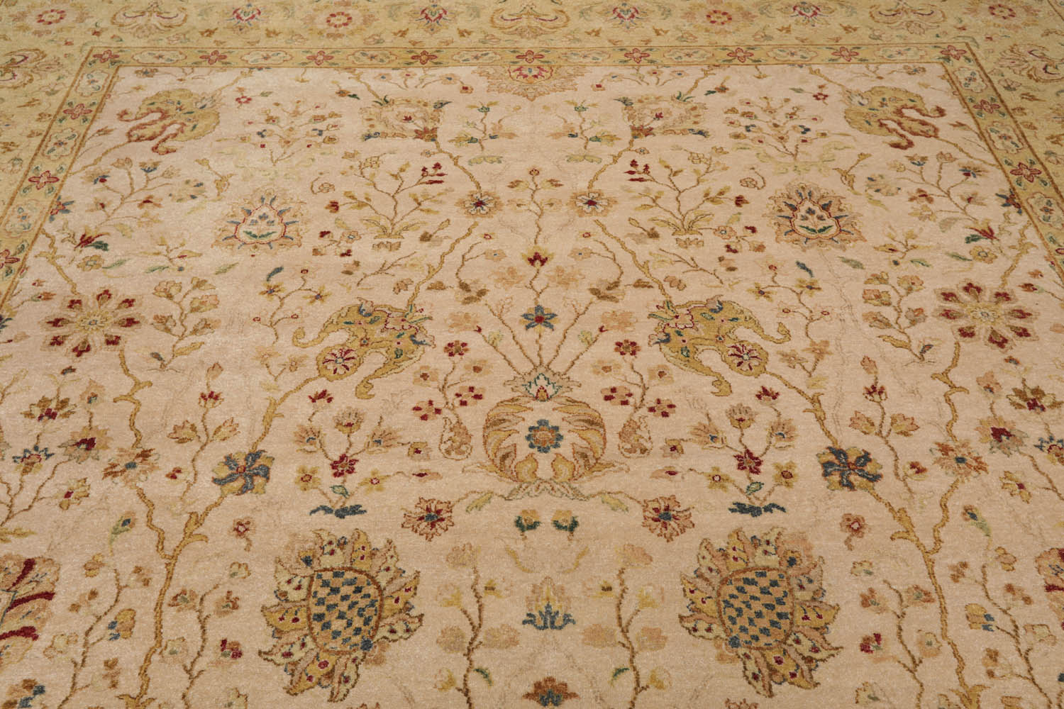 9x12 Beige, Pistacchio, Brown Color Hand Knotted All-Over 100% Wool Traditional Oriental Rug