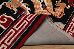 Multi Size Black Red Peach Color Hand Tufted Pictorial Wool Traditional Oriental Rug