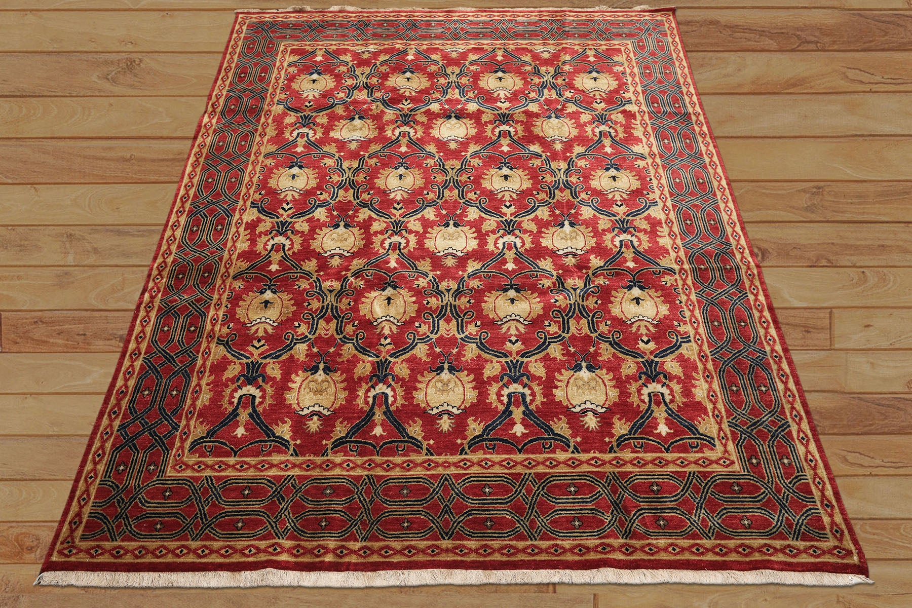 8x10 Red, Gold, Navy Color Hand Knotted Oushak Wool Traditional Oriental Rug