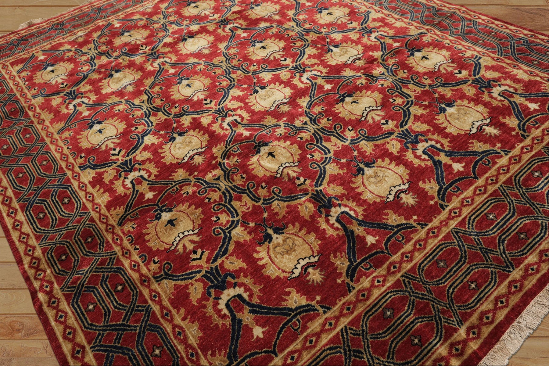 8x10 Red, Gold, Navy Color Hand Knotted Oushak Wool Traditional Oriental Rug
