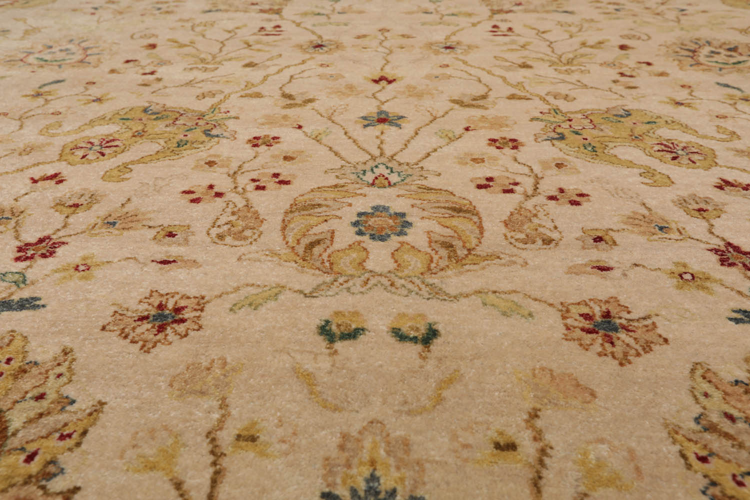 9x12 Beige, Pistacchio, Brown Color Hand Knotted All-Over 100% Wool Traditional Oriental Rug