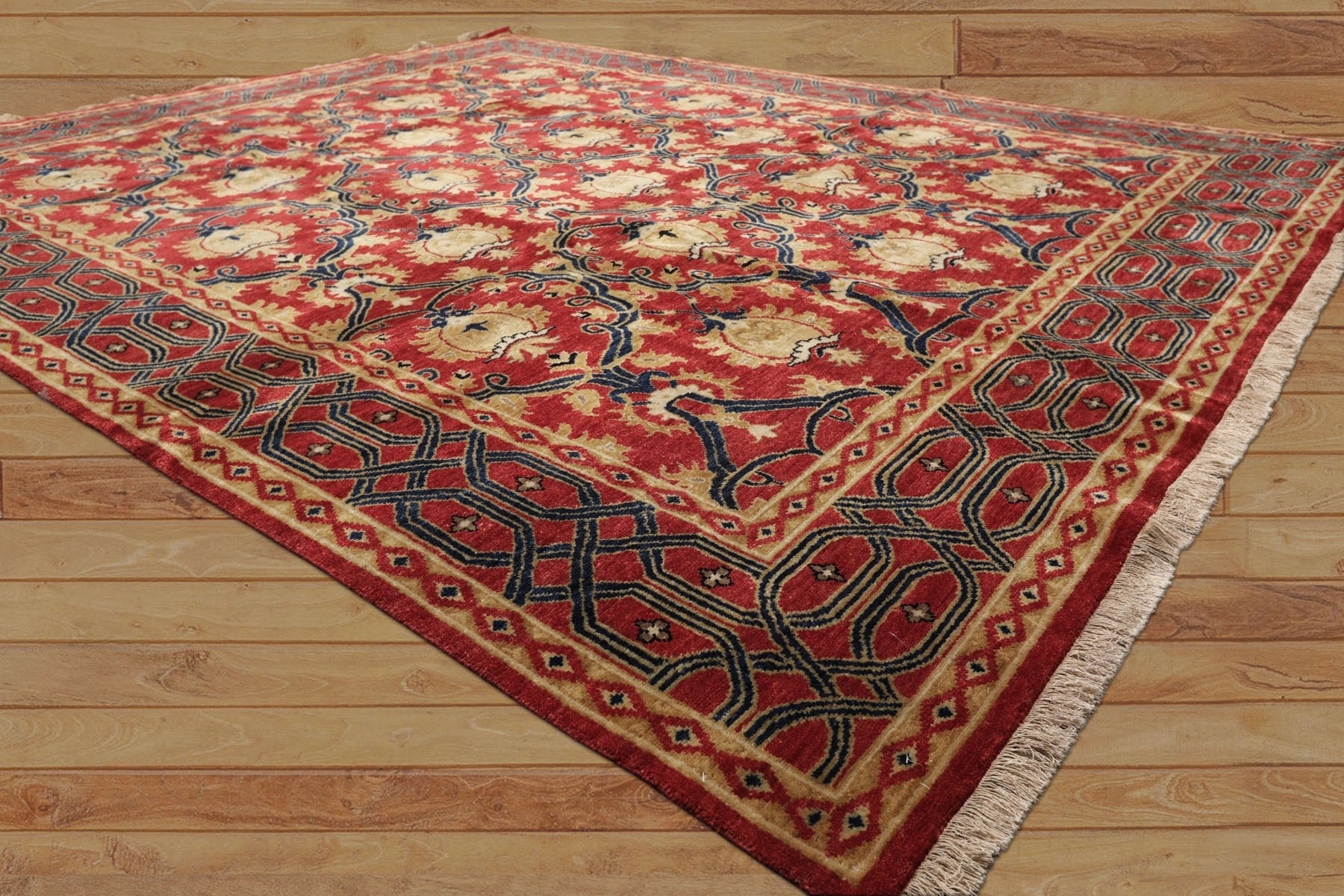 8x10 Red, Gold, Navy Color Hand Knotted Oushak Wool Traditional Oriental Rug