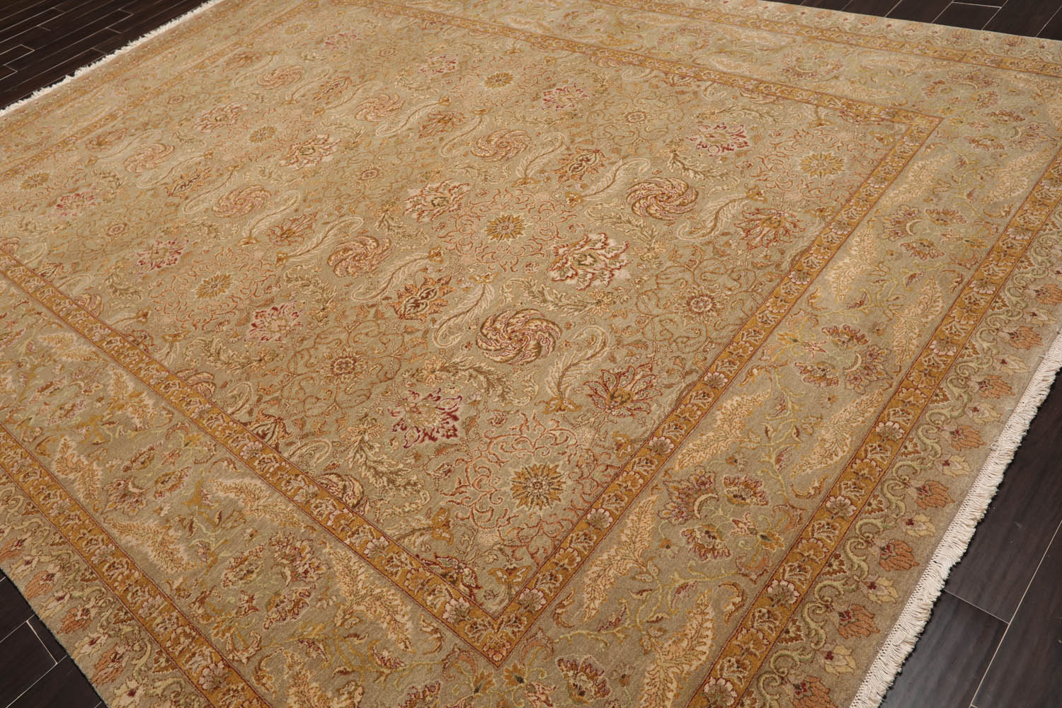 9x12 Moss, Gold, Rust Color Hand Knotted All-Over 100% Wool Traditional Oriental Rug