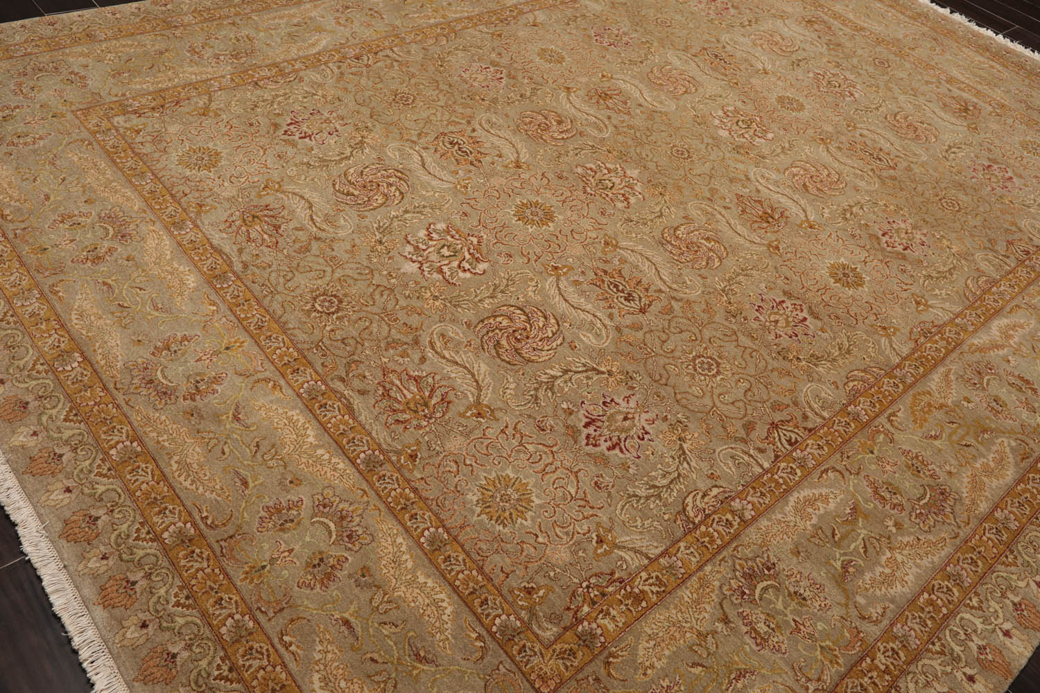 9x12 Moss, Gold, Rust Color Hand Knotted All-Over 100% Wool Traditional Oriental Rug