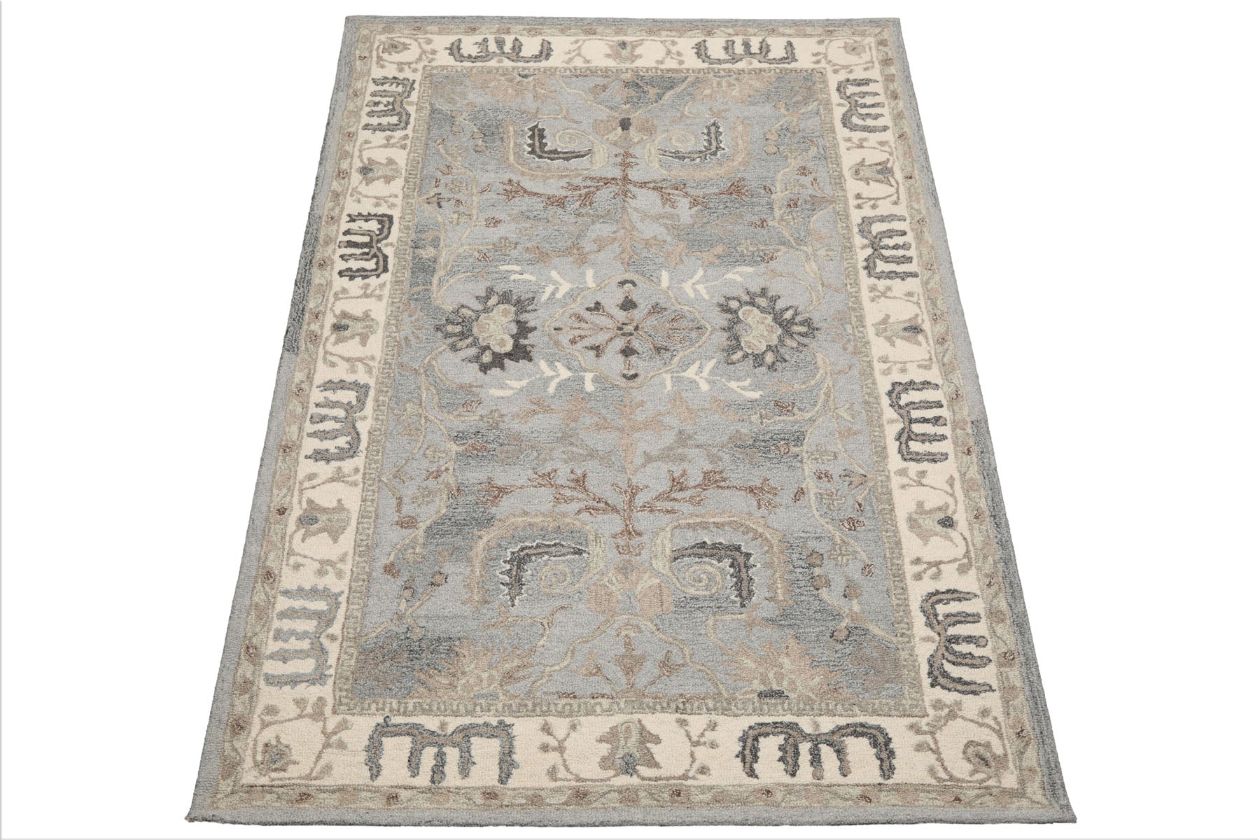5x8 Slate, Gray, Ivory Color Hand Hooked Handmade Wool Transitional Oriental Rug