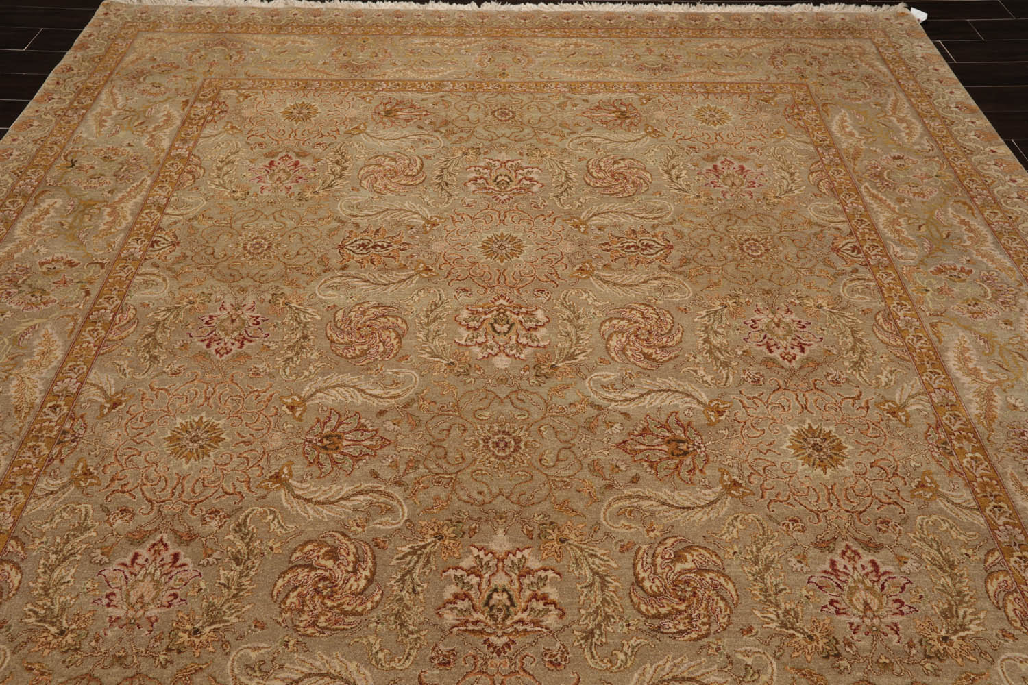 9x12 Moss, Gold, Rust Color Hand Knotted All-Over 100% Wool Traditional Oriental Rug