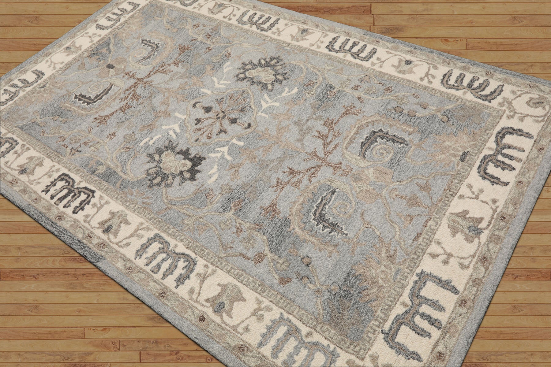 5x8 Slate, Gray, Ivory Color Hand Hooked Handmade Wool Transitional Oriental Rug