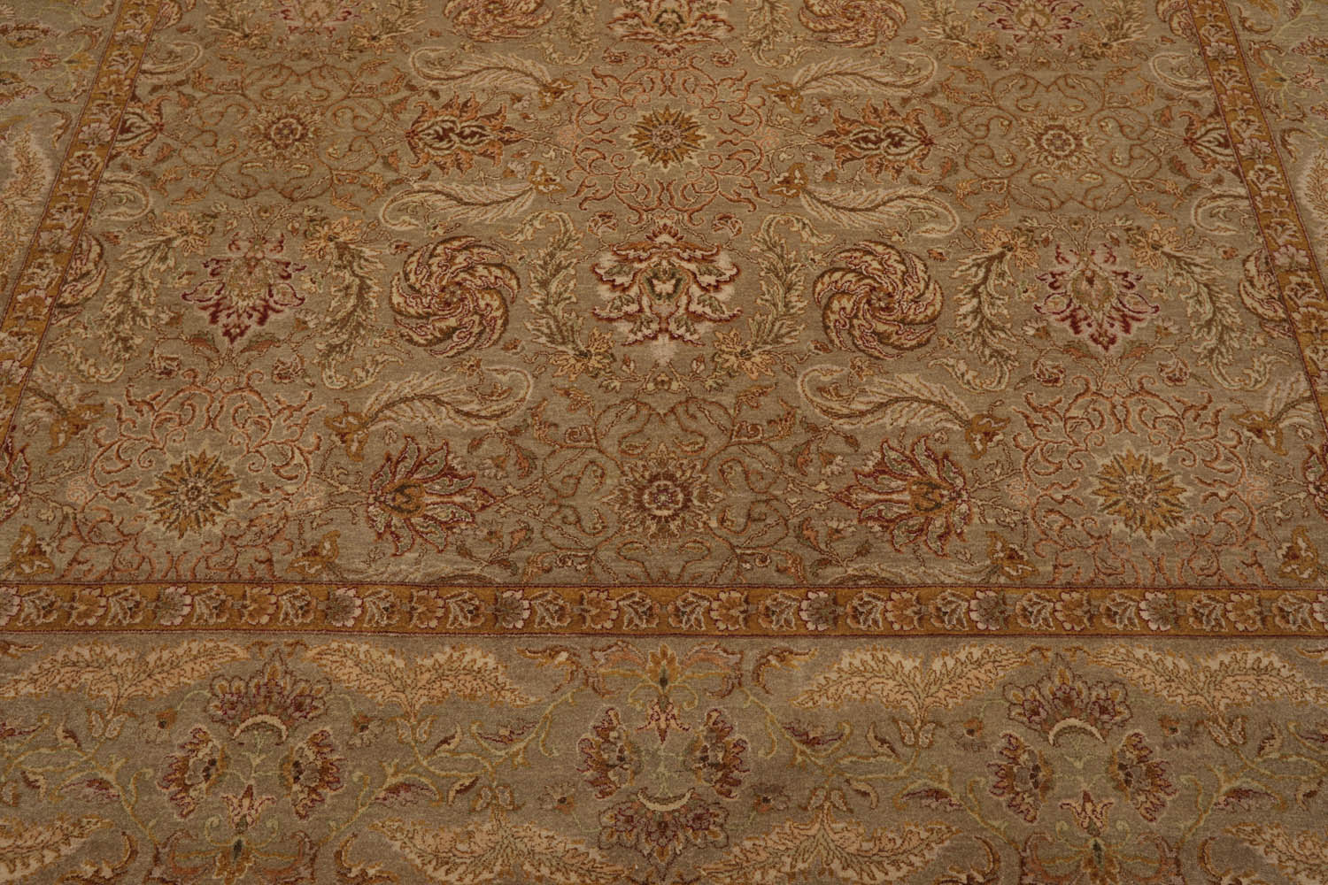 9x12 Moss, Gold, Rust Color Hand Knotted All-Over 100% Wool Traditional Oriental Rug