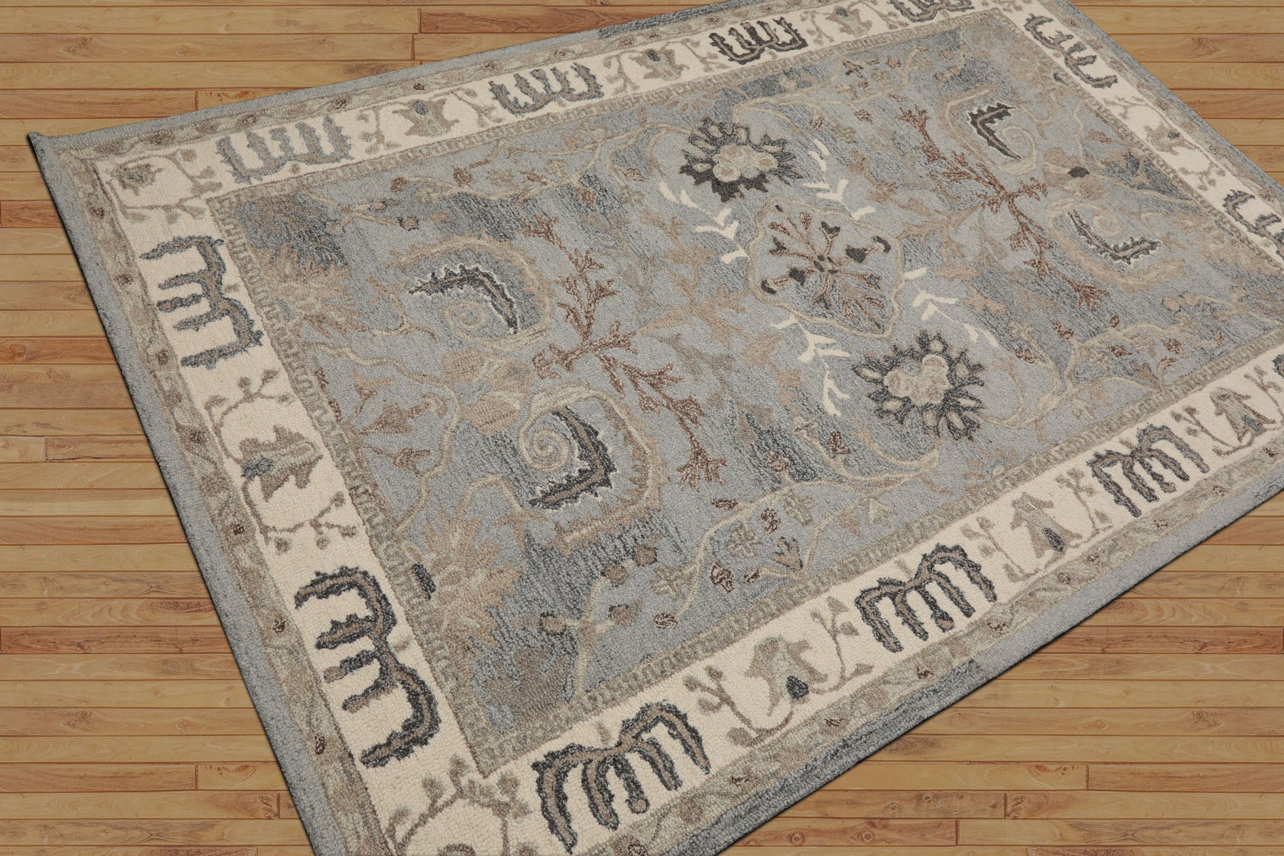 5x8 Slate, Gray, Ivory Color Hand Hooked Handmade Wool Transitional Oriental Rug