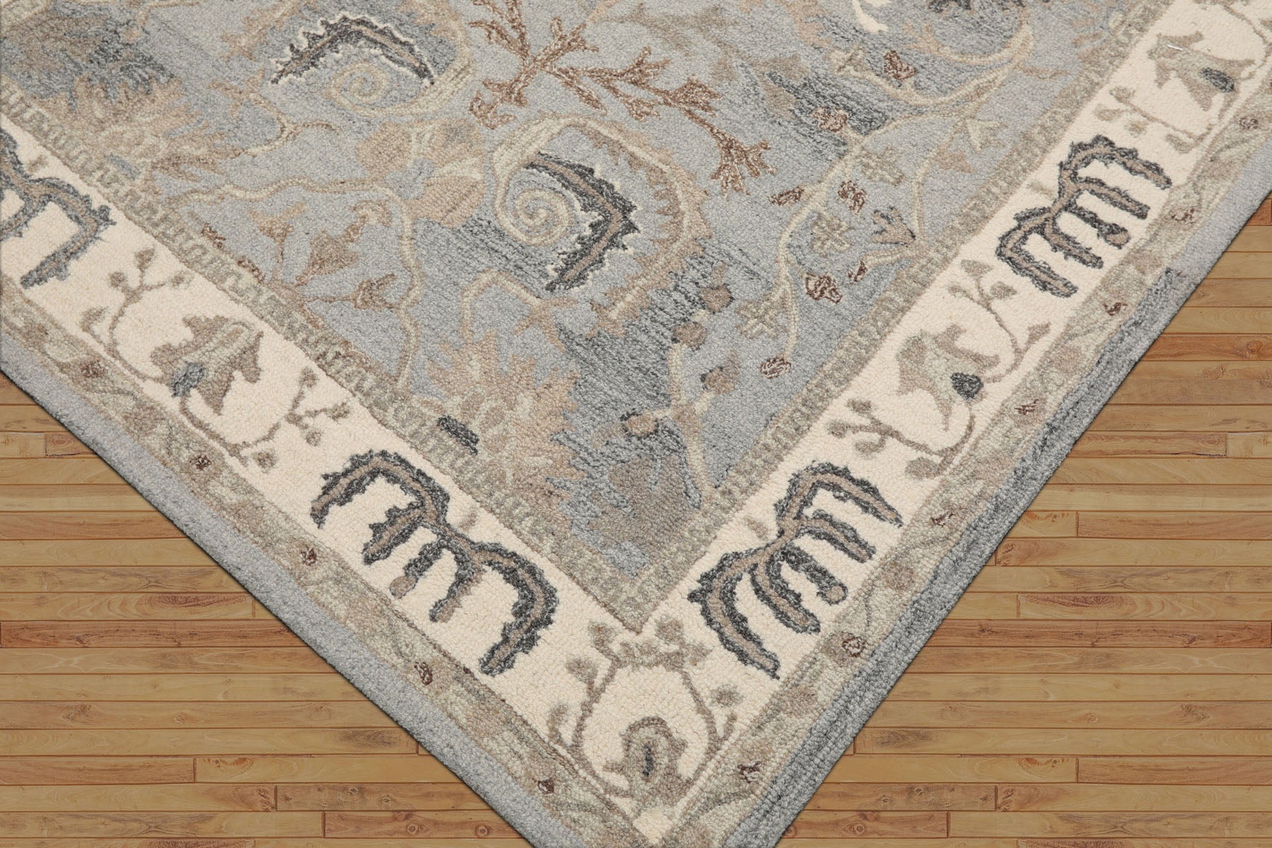 5x8 Slate, Gray, Ivory Color Hand Hooked Handmade Wool Transitional Oriental Rug