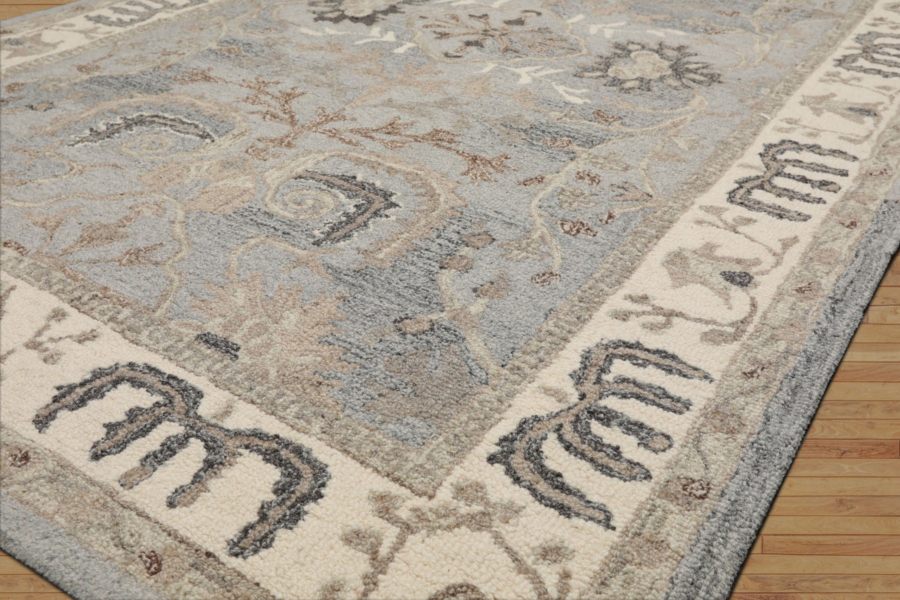 5x8 Slate, Gray, Ivory Color Hand Hooked Handmade Wool Transitional Oriental Rug