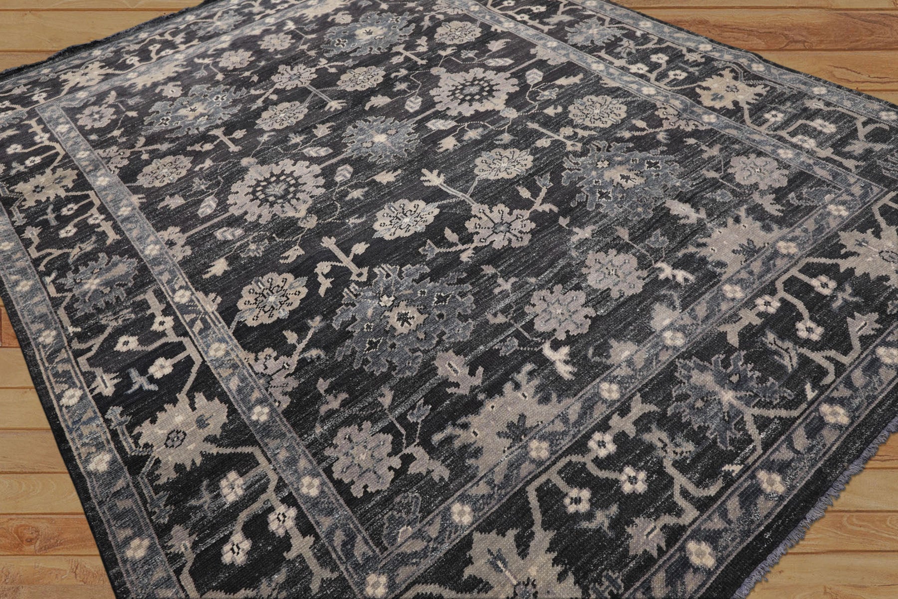 8x10 Graphite, Slate, Gray Color Hand Knotted Oushak Wool Traditional Oriental Rug