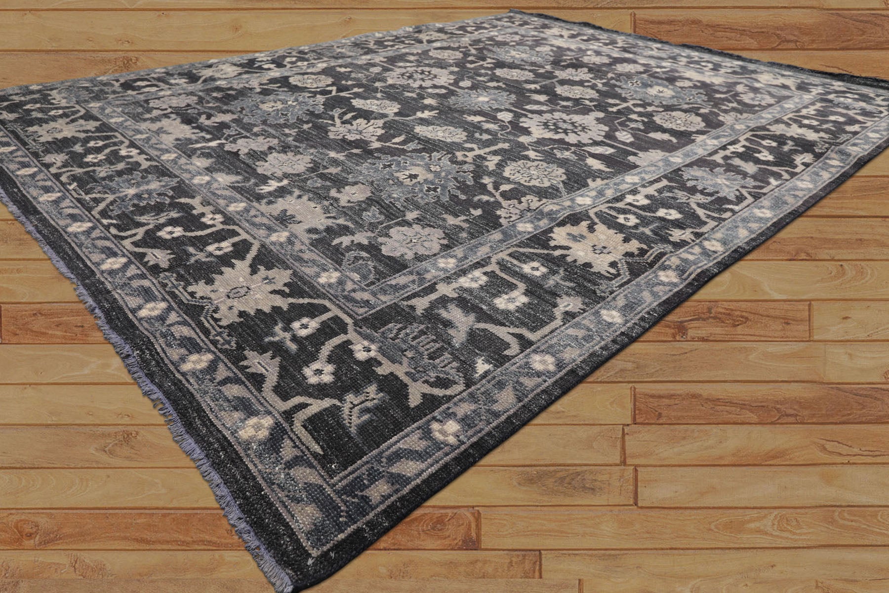 8x10 Graphite, Slate, Gray Color Hand Knotted Oushak Wool Traditional Oriental Rug