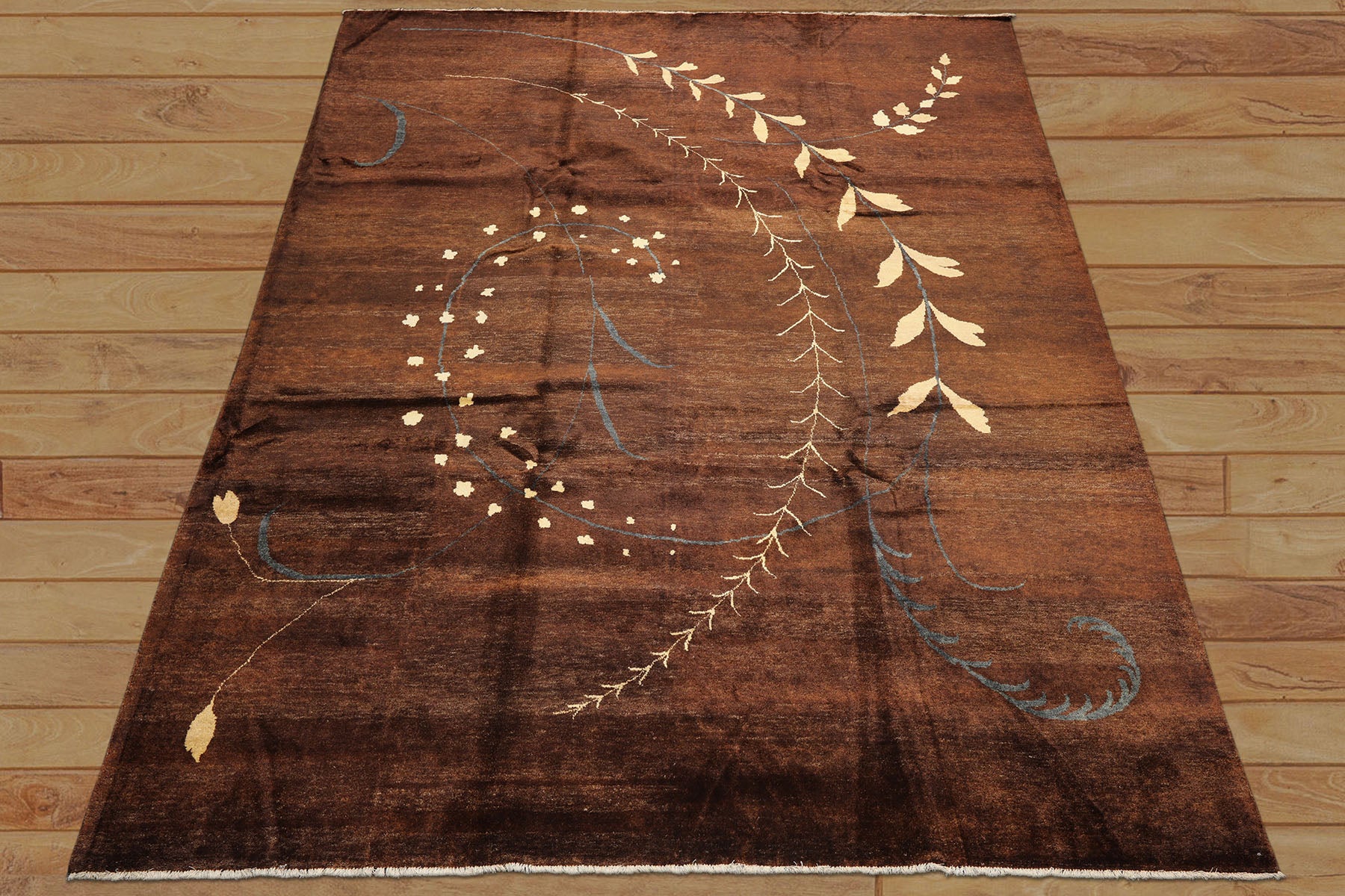 8x10 Chocolate, Gold, Teal Color Hand Knotted Tibetan Wool Transitional Oriental Rug