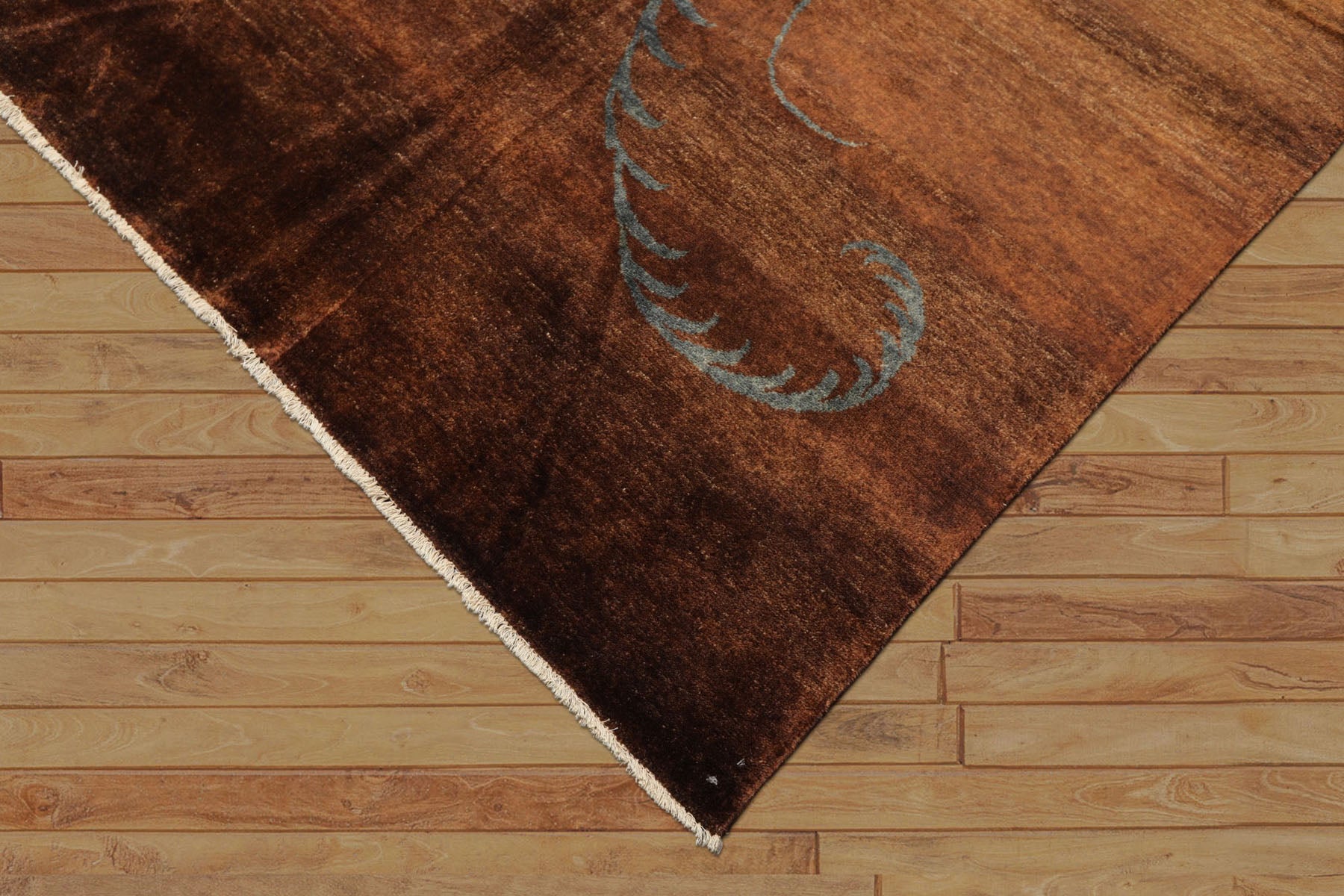 8x10 Chocolate, Gold, Teal Color Hand Knotted Tibetan Wool Transitional Oriental Rug
