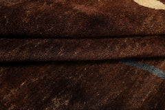 8x10 Chocolate, Gold, Teal Color Hand Knotted Tibetan Wool Transitional Oriental Rug
