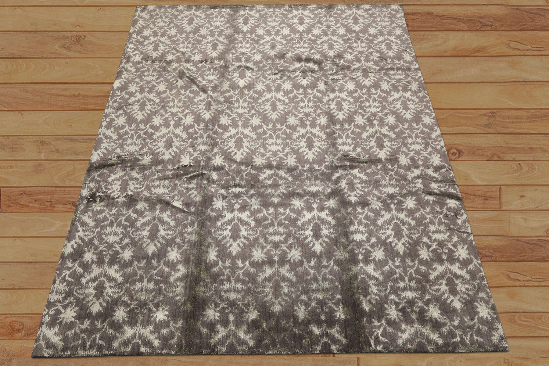 8x10 Gray, Moss, Color Hand Loomed Tibetan Wool & Bamboo Silk Transitional Oriental Rug