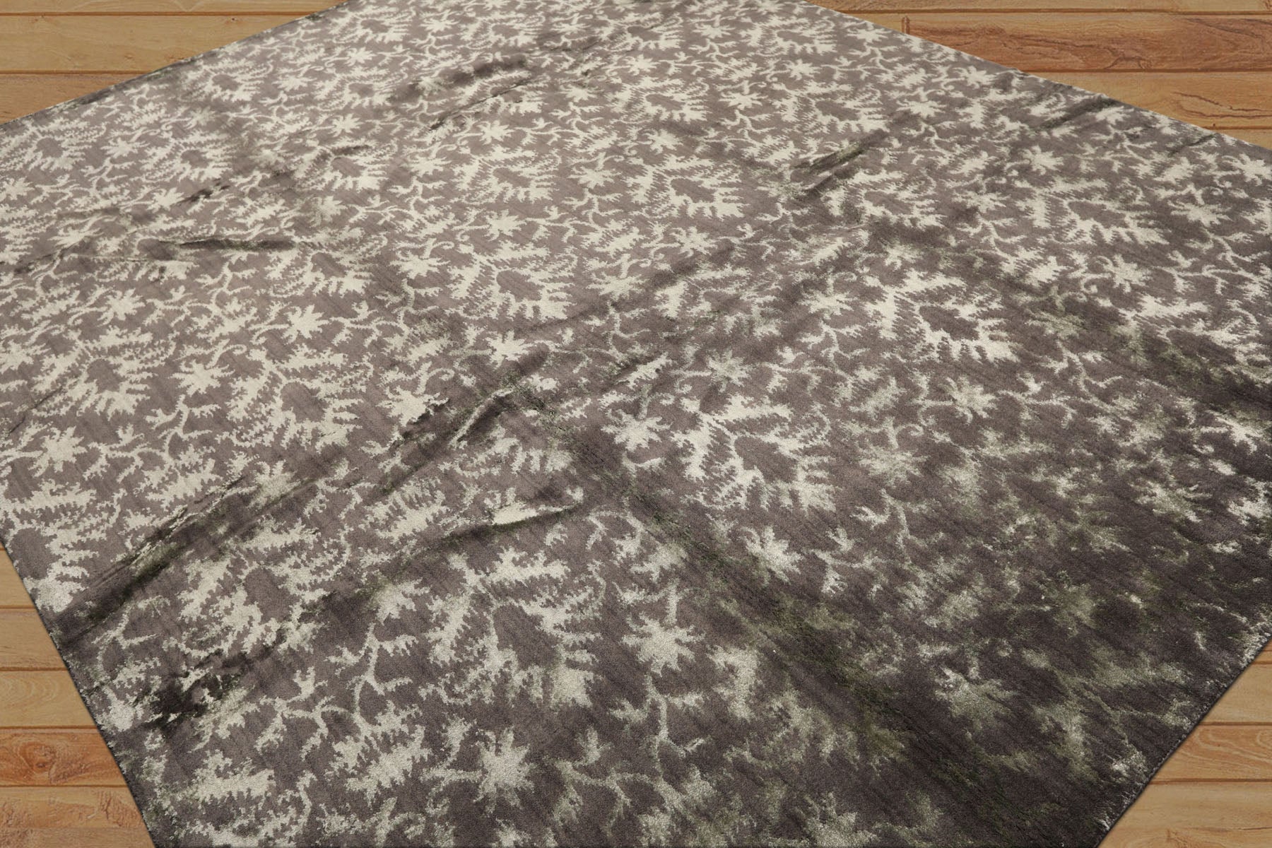 8x10 Gray, Moss, Color Hand Loomed Tibetan Wool & Bamboo Silk Transitional Oriental Rug