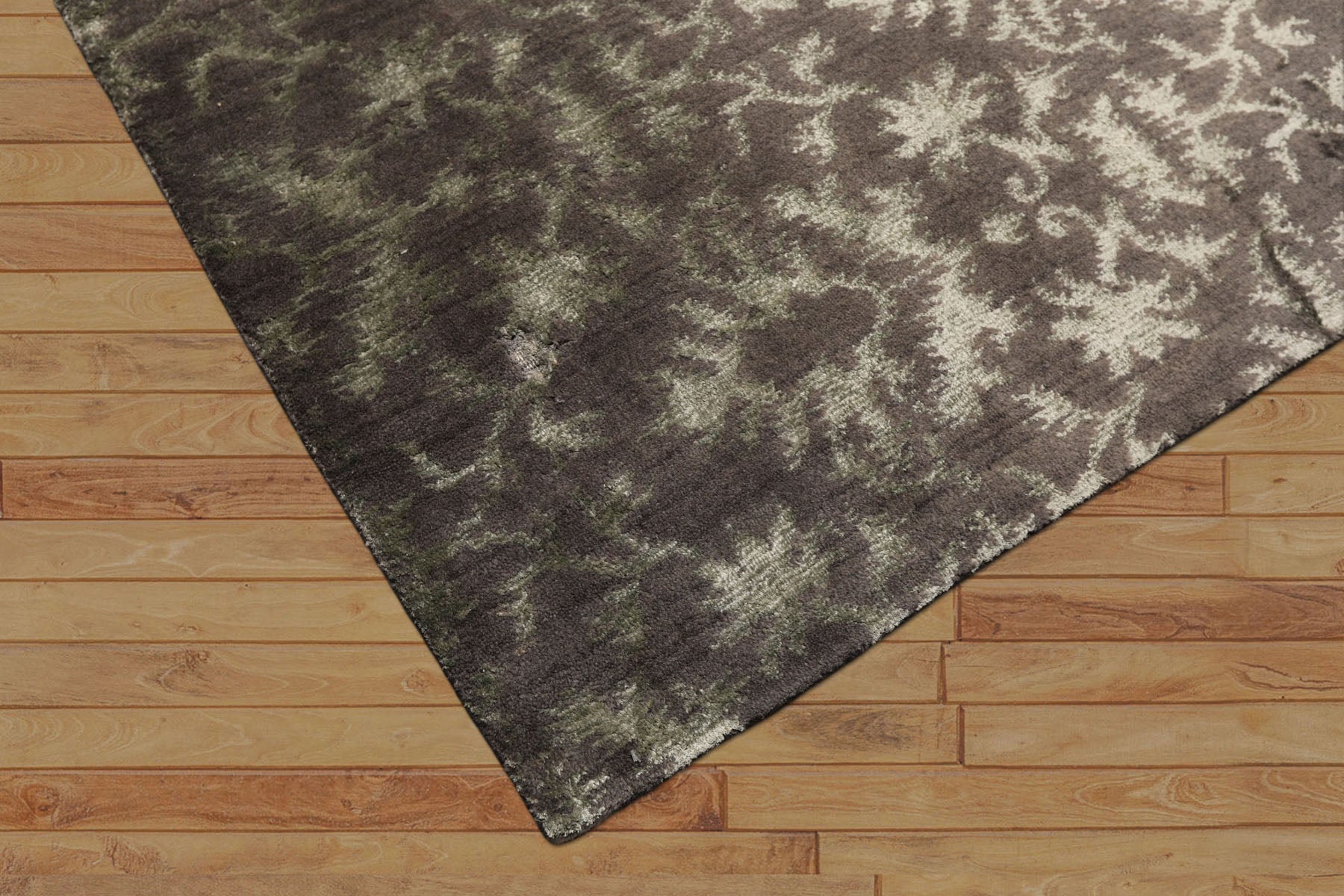 8x10 Gray, Moss, Color Hand Loomed Tibetan Wool & Bamboo Silk Transitional Oriental Rug