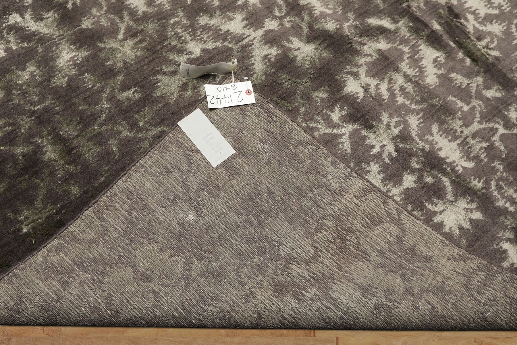 8x10 Gray, Moss, Color Hand Loomed Tibetan Wool & Bamboo Silk Transitional Oriental Rug