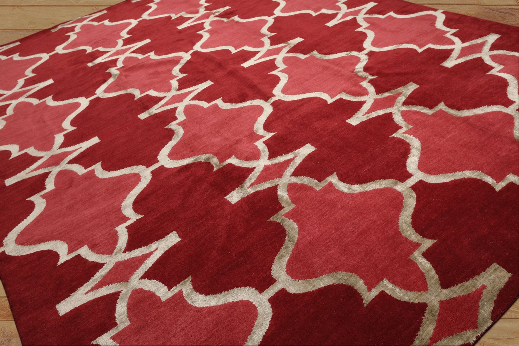 9x12 Red, Rose, Mint Color Hand Loomed Tibetan Wool Transitional Oriental Rug