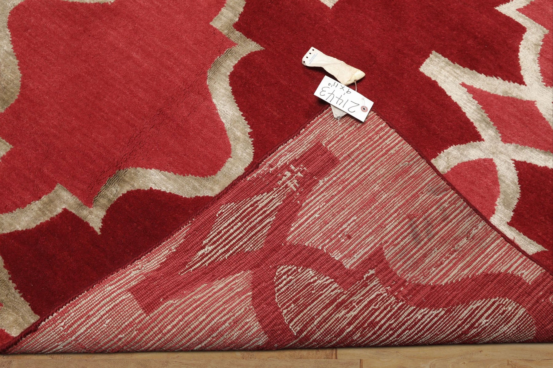 9x12 Red, Rose, Mint Color Hand Loomed Tibetan Wool Transitional Oriental Rug
