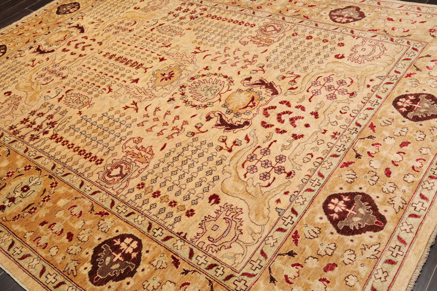 8x10 Gold, Gold, Rusty Red Color Hand Knotted All-Over 100% Wool Traditional Oriental Rug