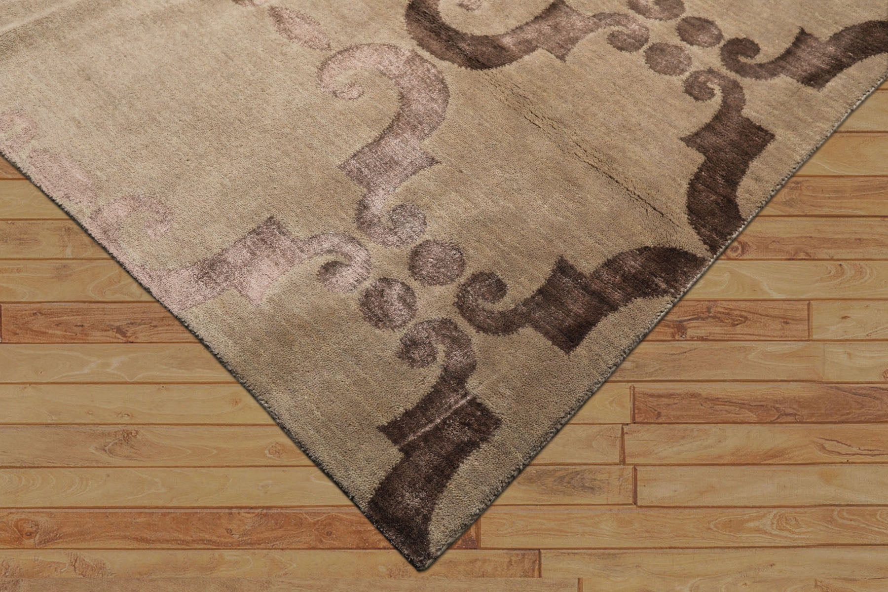 8x10 Gray, Taupe, Color Hand Loomed Tibetan Wool & Bamboo Silk Transitional Oriental Rug