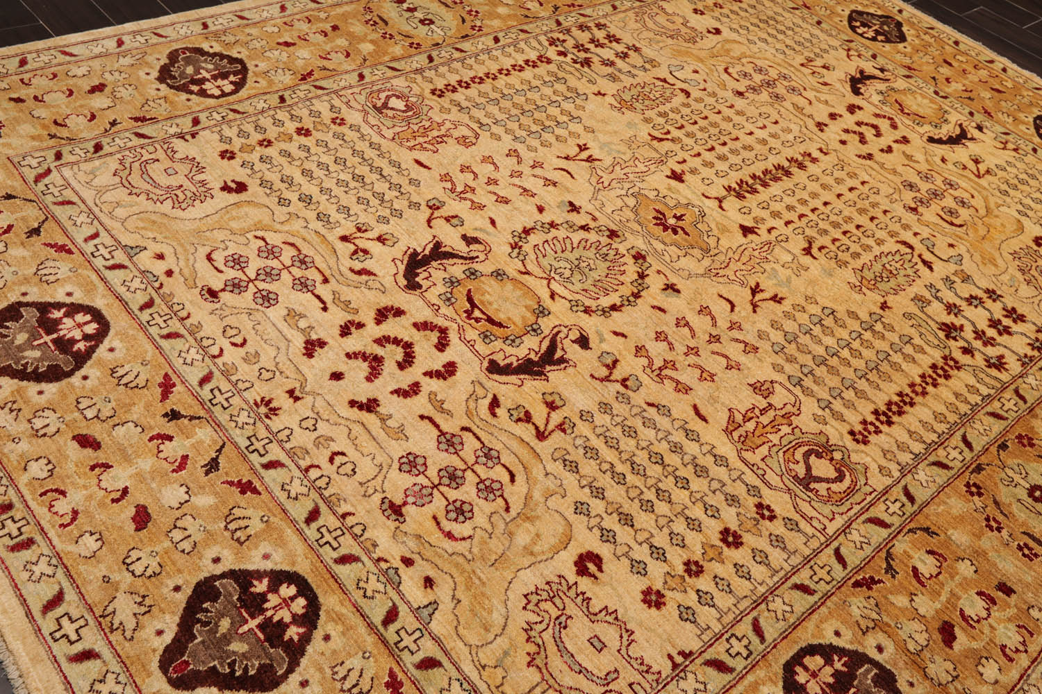 8x10 Gold, Gold, Rusty Red Color Hand Knotted All-Over 100% Wool Traditional Oriental Rug