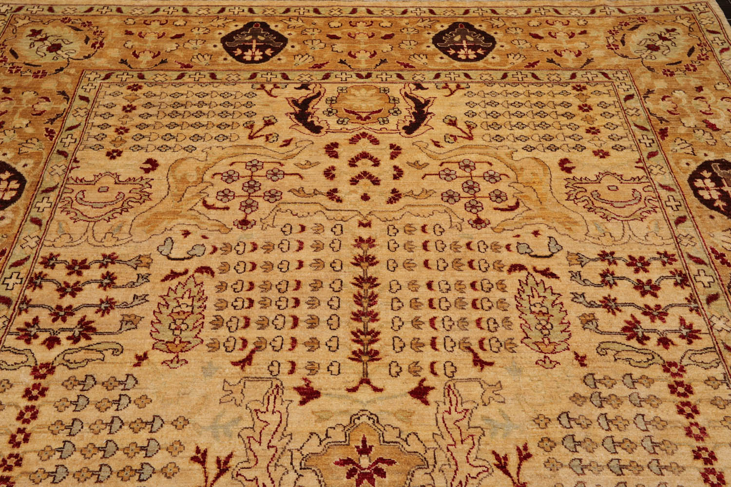 8x10 Gold, Gold, Rusty Red Color Hand Knotted All-Over 100% Wool Traditional Oriental Rug