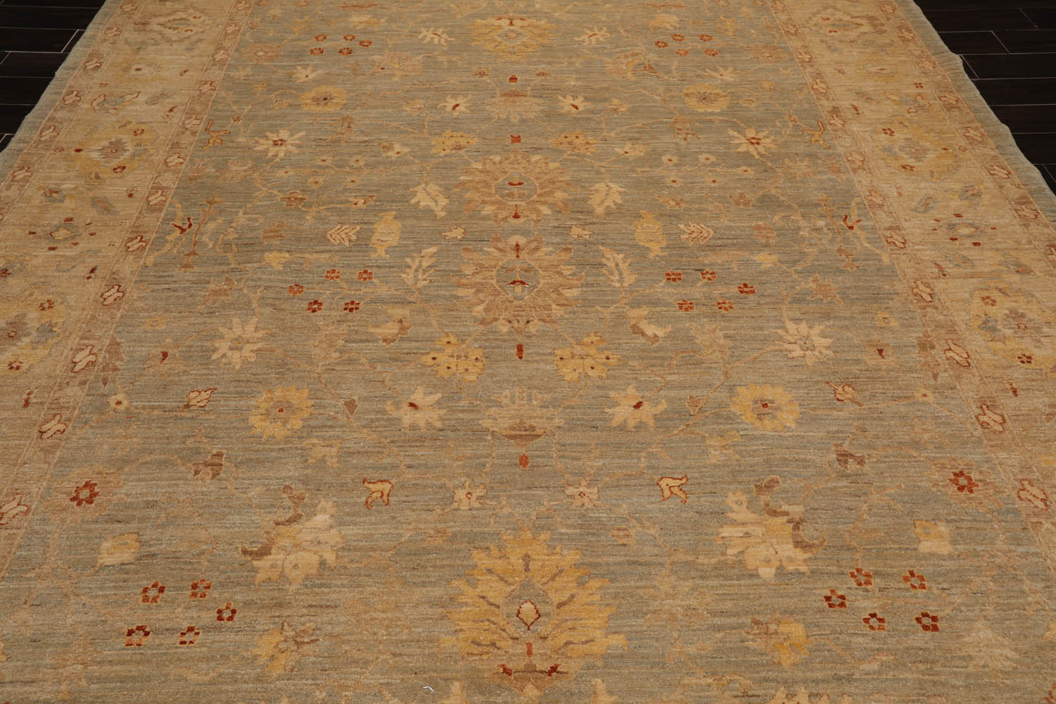 9x12 Aqua, Ivory, Rose Color Hand Knotted All-Over 100% Wool Traditional Oriental Rug