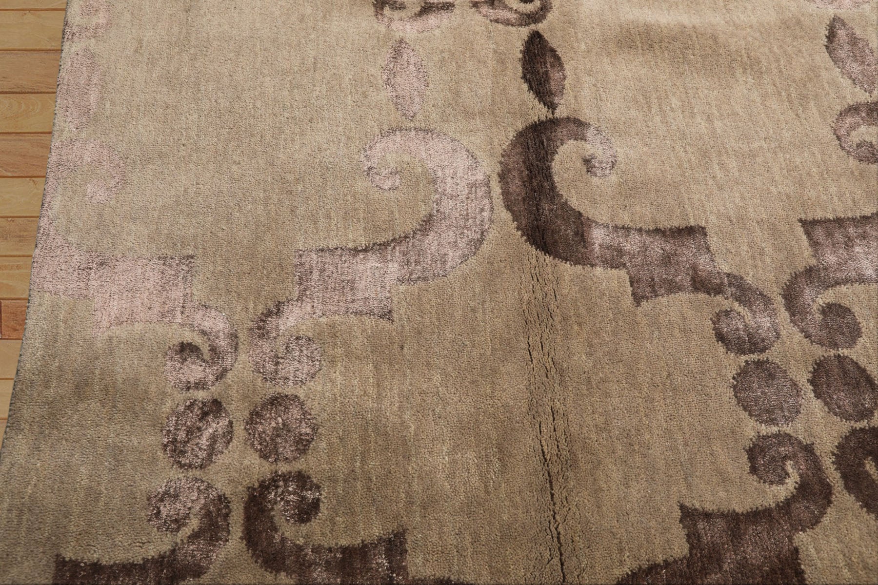 8x10 Gray, Taupe, Color Hand Loomed Tibetan Wool & Bamboo Silk Transitional Oriental Rug