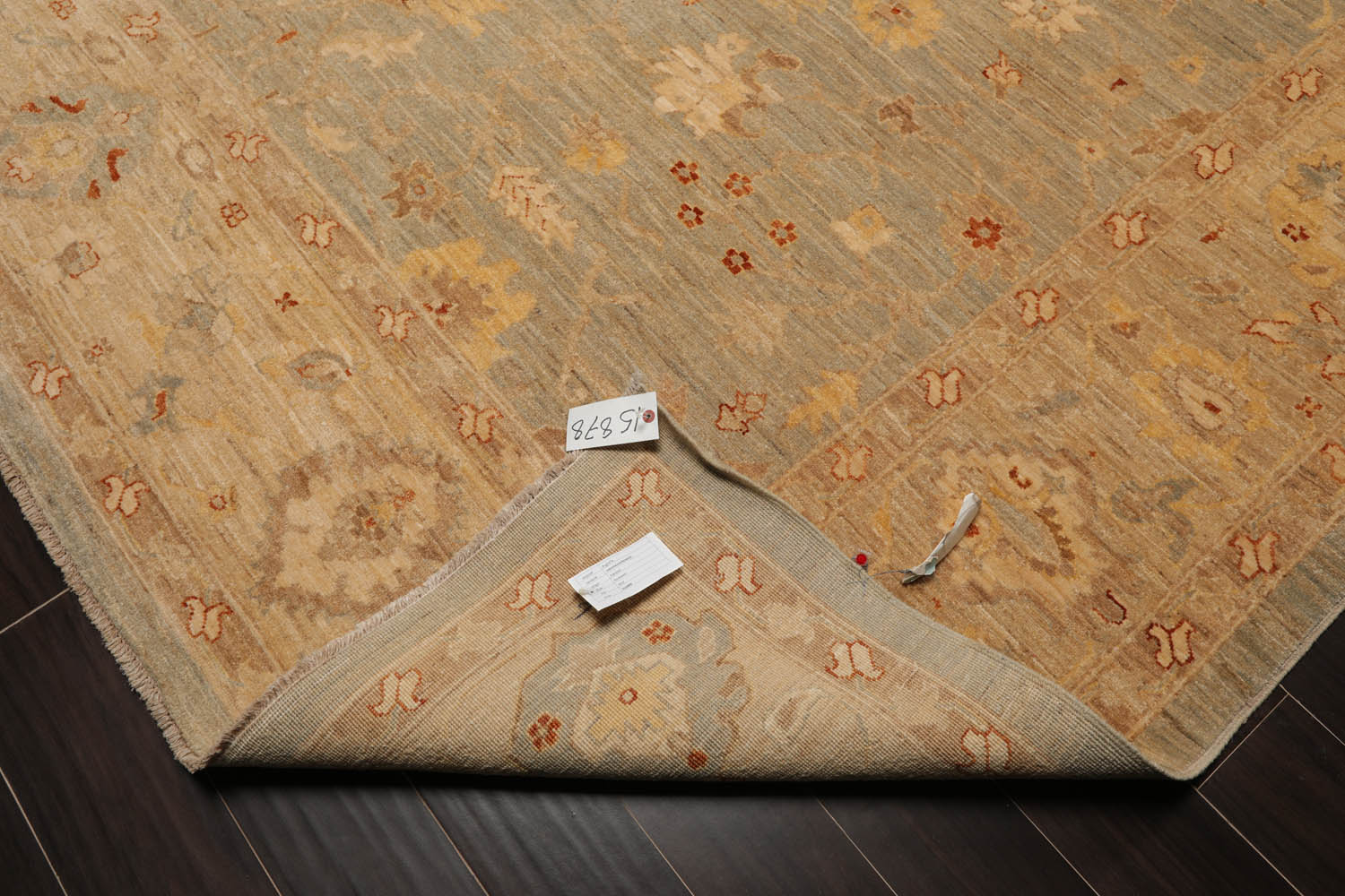 9x12 Aqua, Ivory, Rose Color Hand Knotted All-Over 100% Wool Traditional Oriental Rug