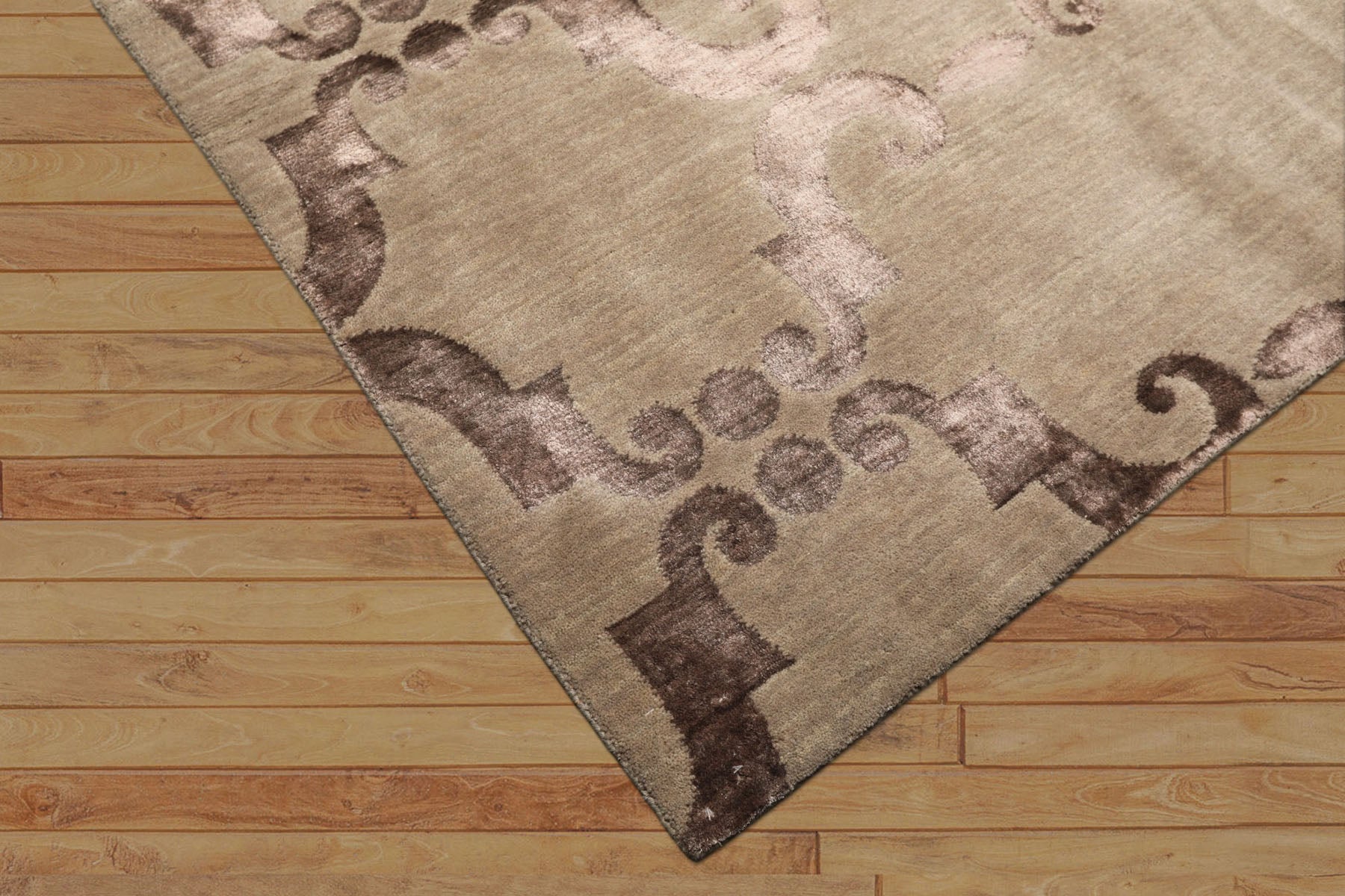8x10 Gray, Taupe, Color Hand Loomed Tibetan Wool & Bamboo Silk Transitional Oriental Rug