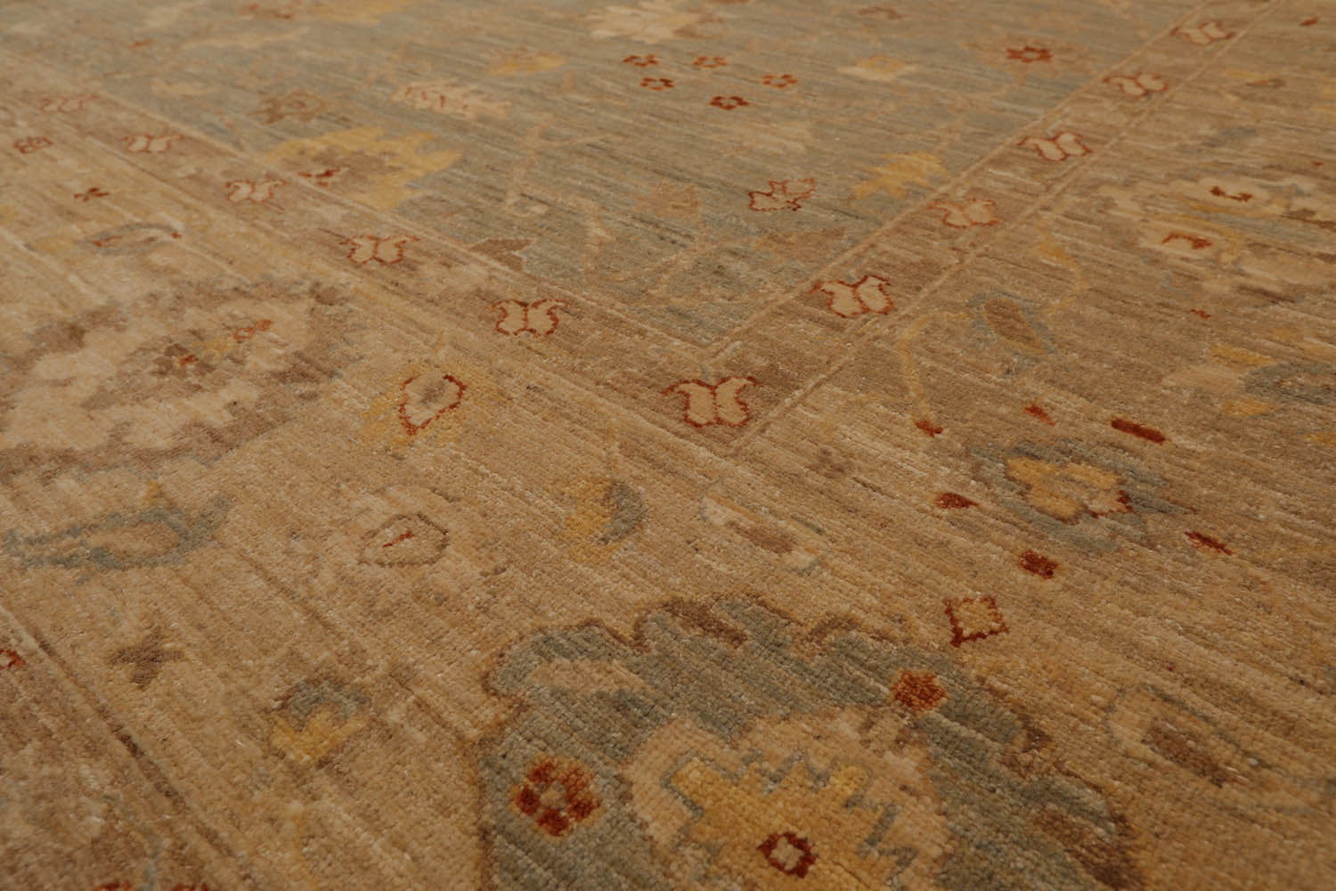 9x12 Aqua, Ivory, Rose Color Hand Knotted All-Over 100% Wool Traditional Oriental Rug