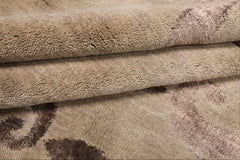 8x10 Gray, Taupe, Color Hand Loomed Tibetan Wool & Bamboo Silk Transitional Oriental Rug