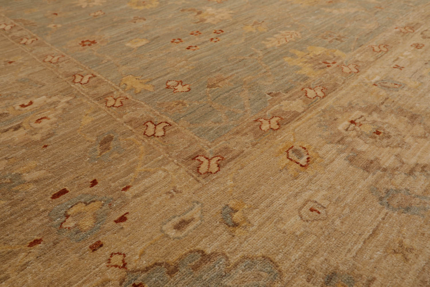 9x12 Aqua, Ivory, Rose Color Hand Knotted All-Over 100% Wool Traditional Oriental Rug