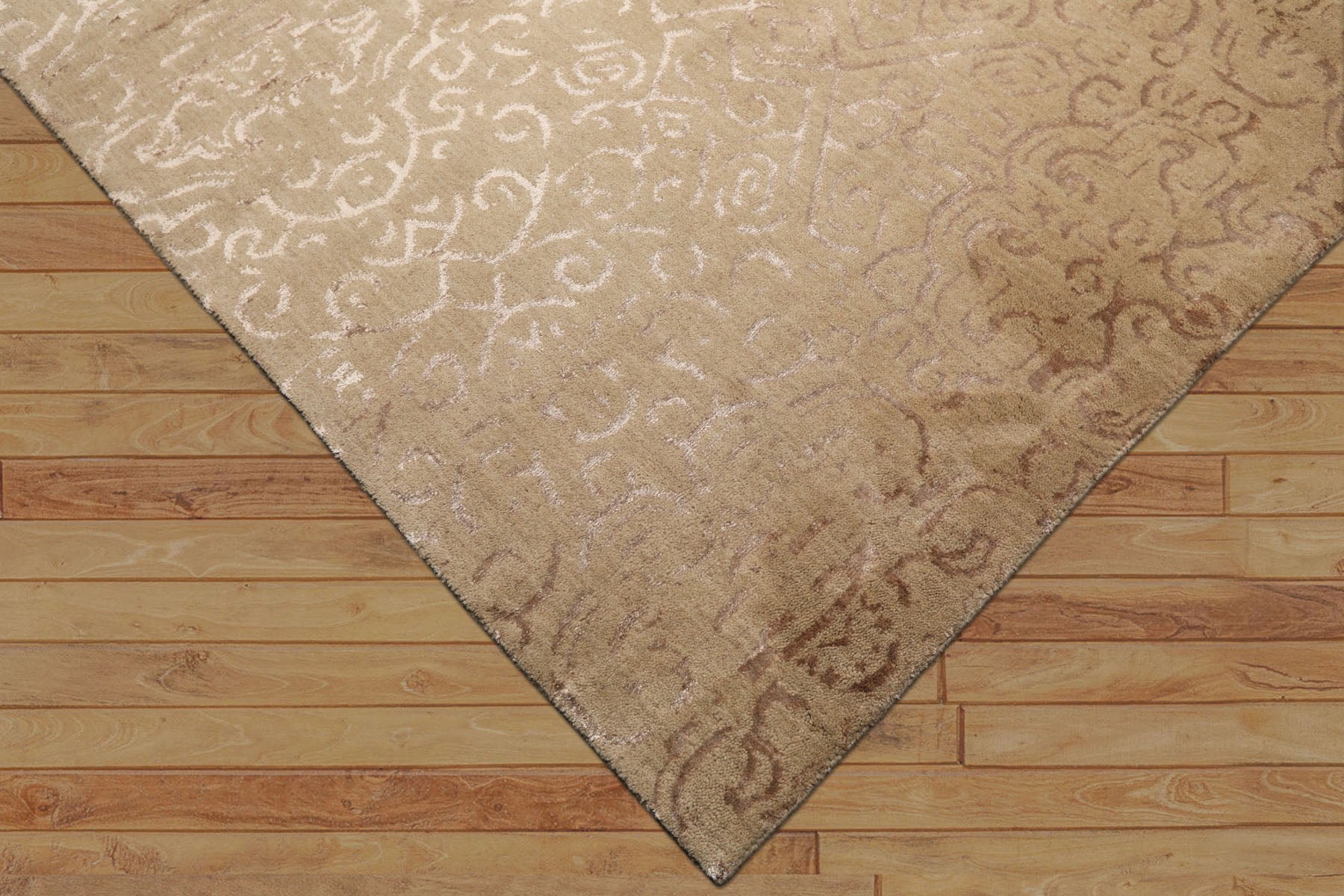 8x10 Beige, Taupe, Color Hand Knotted Tibetan Wool & Bamboo Silk Transitional Oriental Rug
