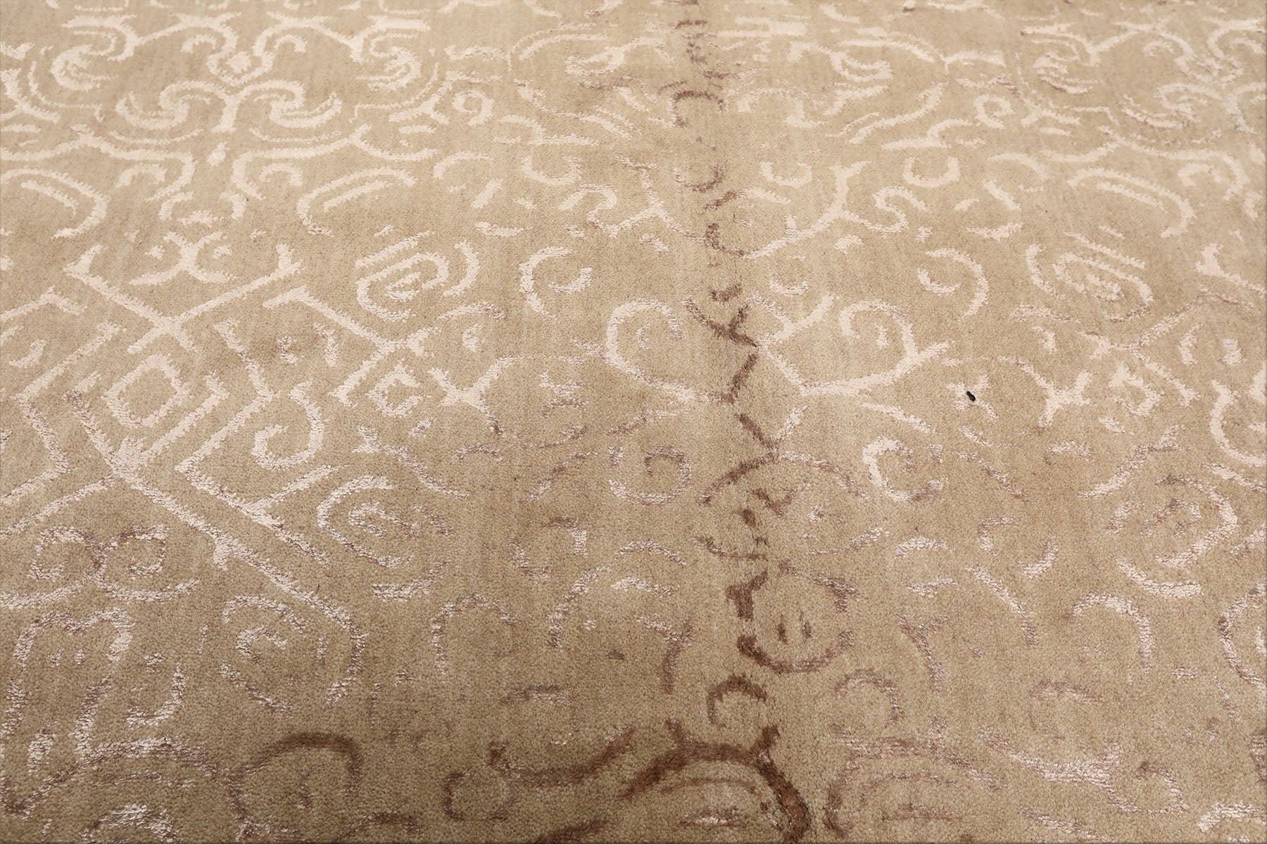 8x10 Beige, Taupe, Color Hand Knotted Tibetan Wool & Bamboo Silk Transitional Oriental Rug