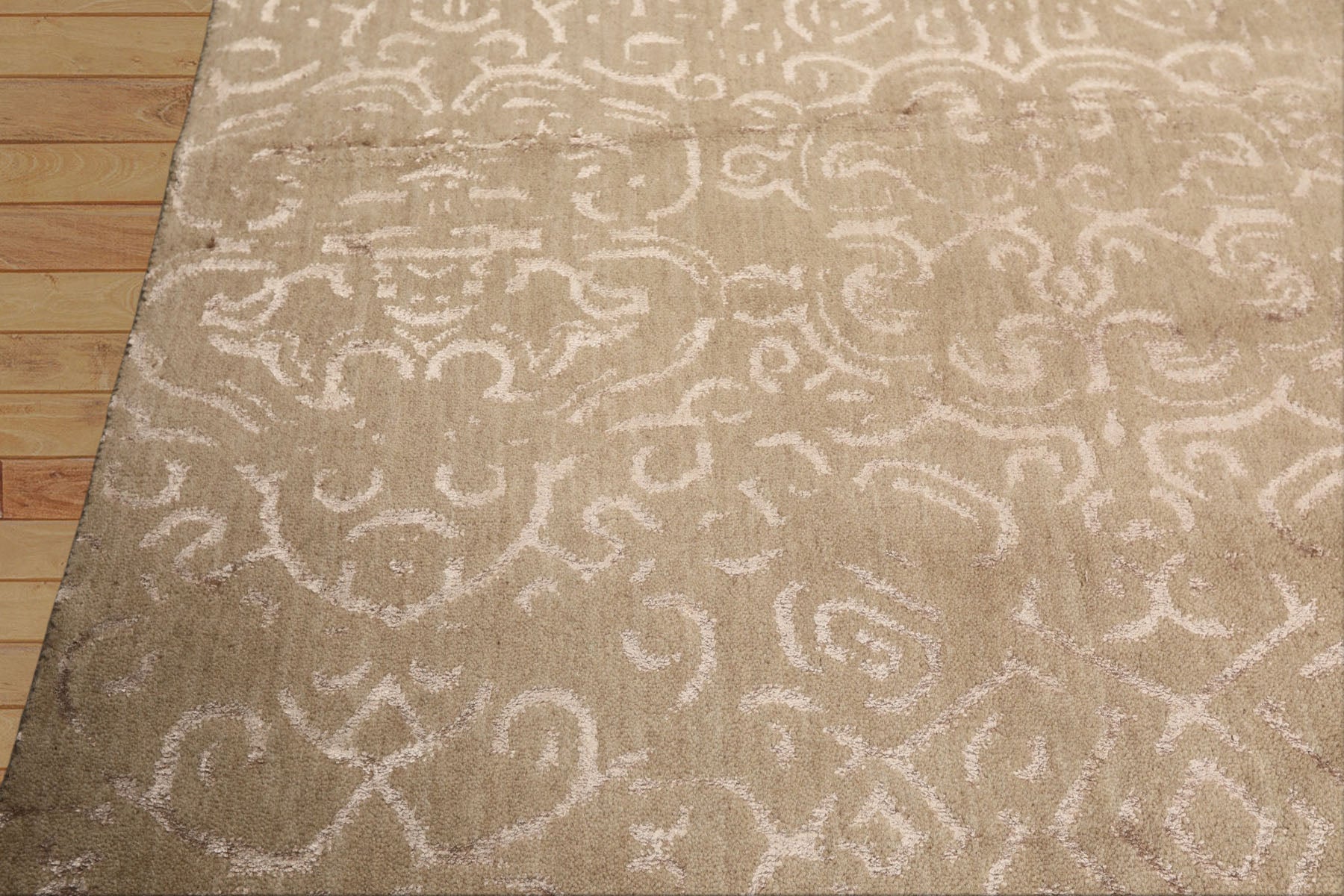 8x10 Beige, Taupe, Color Hand Knotted Tibetan Wool & Bamboo Silk Transitional Oriental Rug
