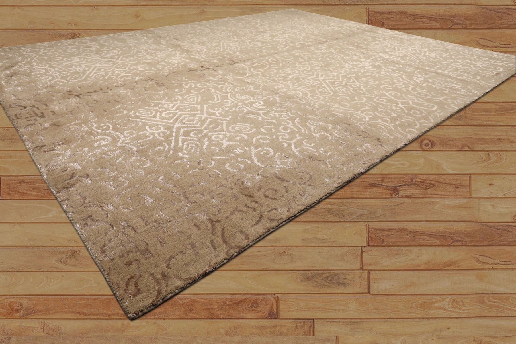 8x10 Beige, Taupe, Color Hand Knotted Tibetan Wool & Bamboo Silk Transitional Oriental Rug