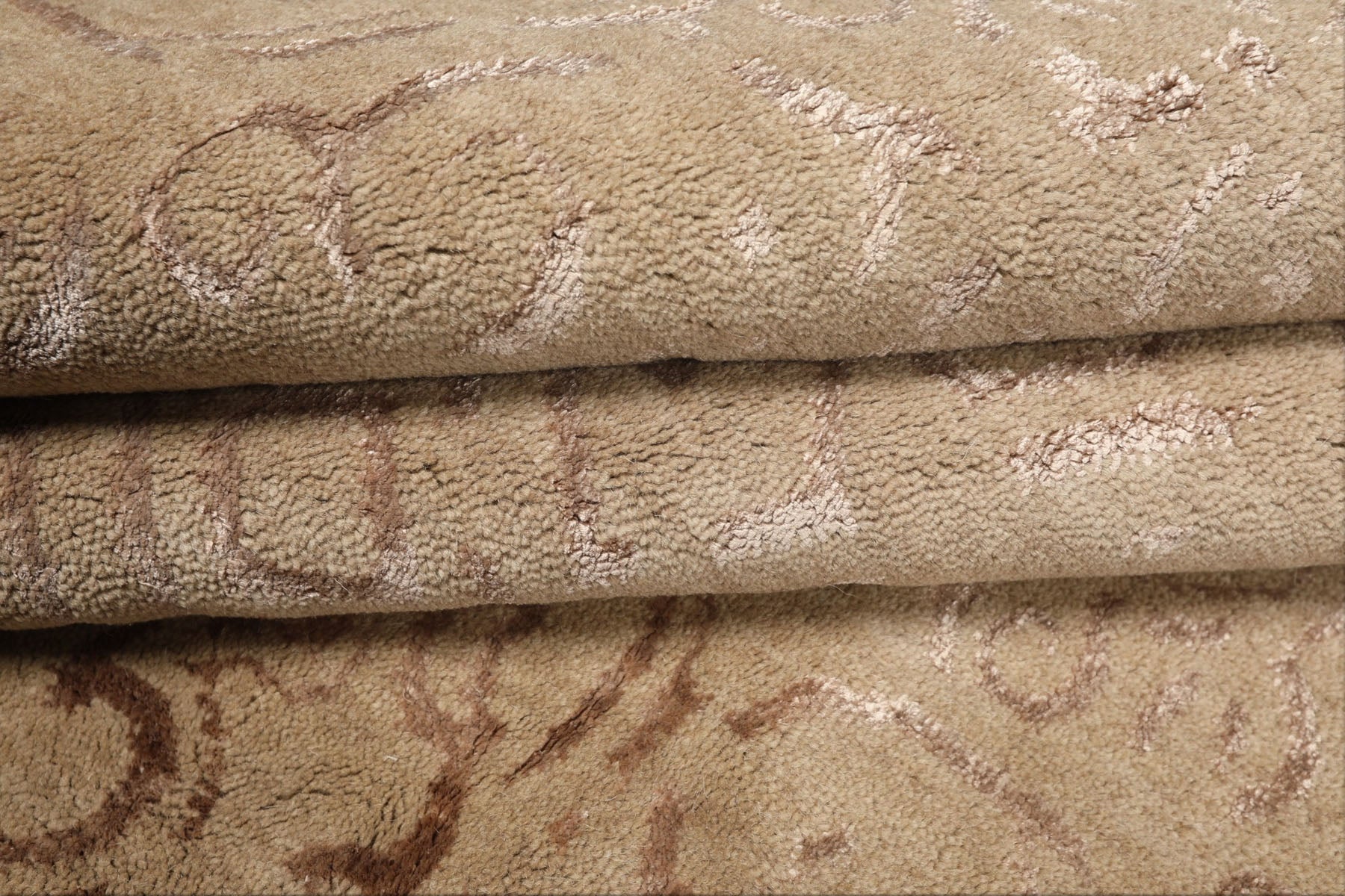 8x10 Beige, Taupe, Color Hand Knotted Tibetan Wool & Bamboo Silk Transitional Oriental Rug