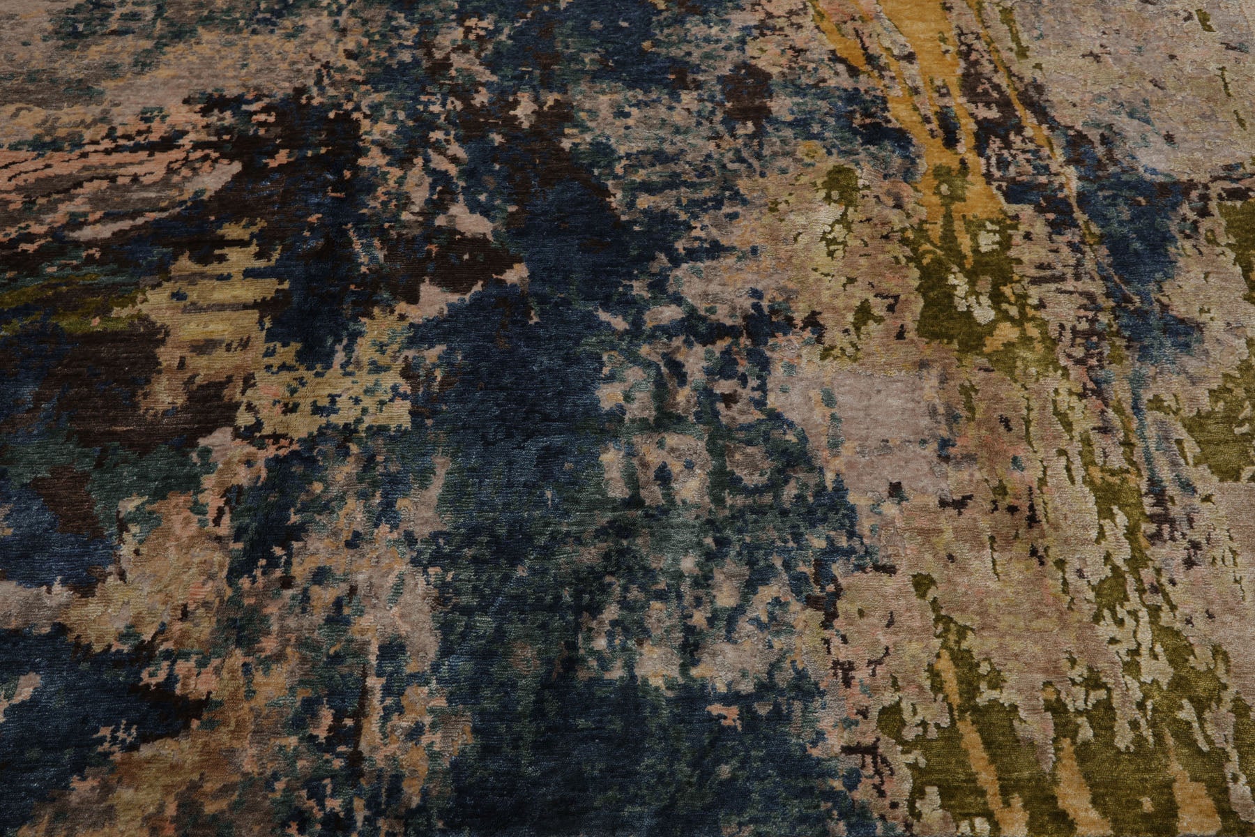 8x10 Beige, Blue, Gold Color Hand Knotted Sherpa Wool and Silk Modern Oriental Rug