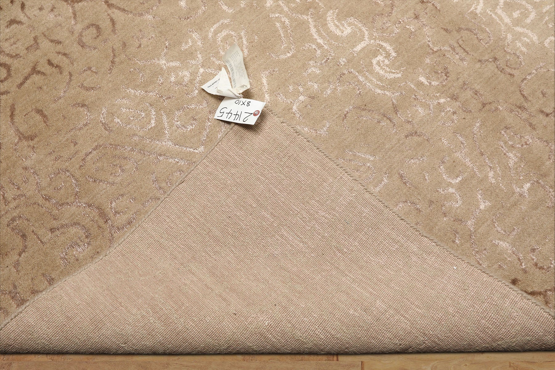 8x10 Beige, Taupe, Color Hand Knotted Tibetan Wool & Bamboo Silk Transitional Oriental Rug