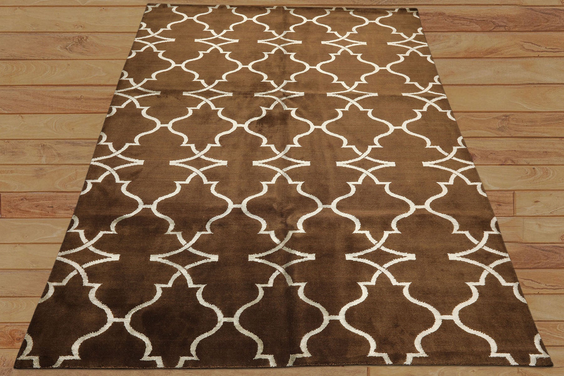8x10 Brown, Silver, Color Hand Loomed Tibetan Wool & Bamboo Silk Transitional Oriental Rug