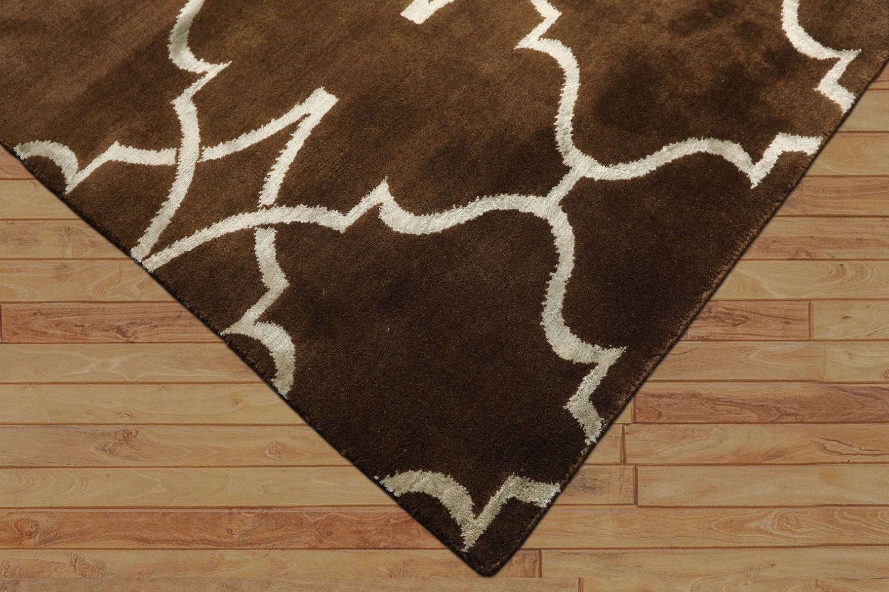 8x10 Brown, Silver, Color Hand Loomed Tibetan Wool & Bamboo Silk Transitional Oriental Rug