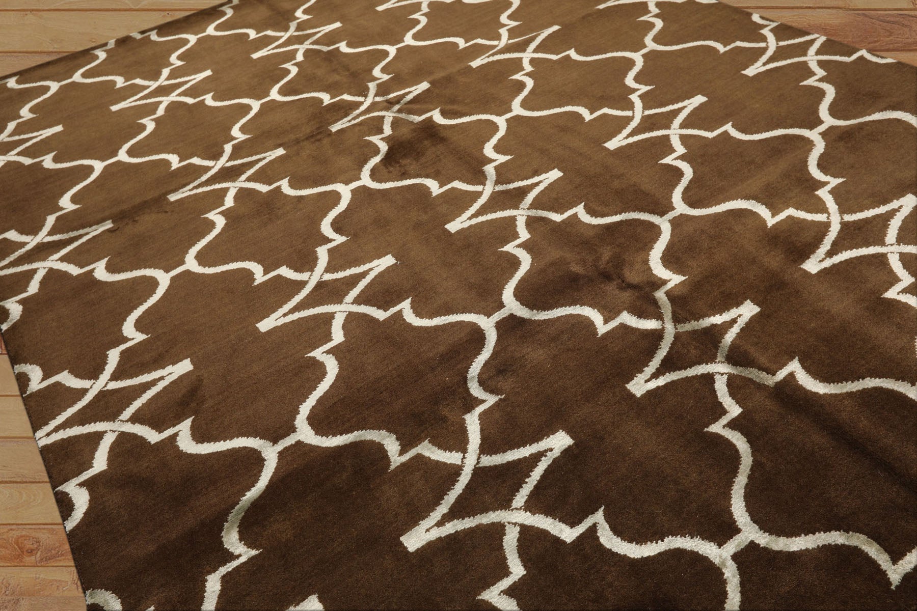 8x10 Brown, Silver, Color Hand Loomed Tibetan Wool & Bamboo Silk Transitional Oriental Rug